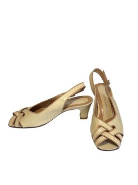 Souliers Gerard Vintage Leather Slingback Kitten Heels Size 35 Peep Toe Ivory
